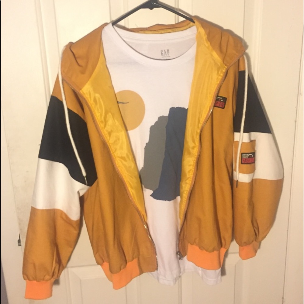 Hooded denim color block jacket